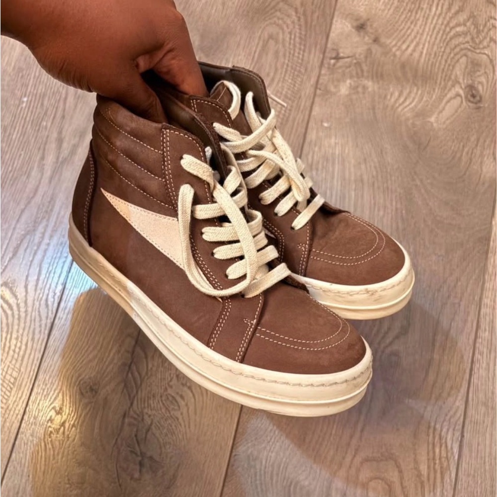 Rick Owens Brown and Cream Kids High-Top Sneakers